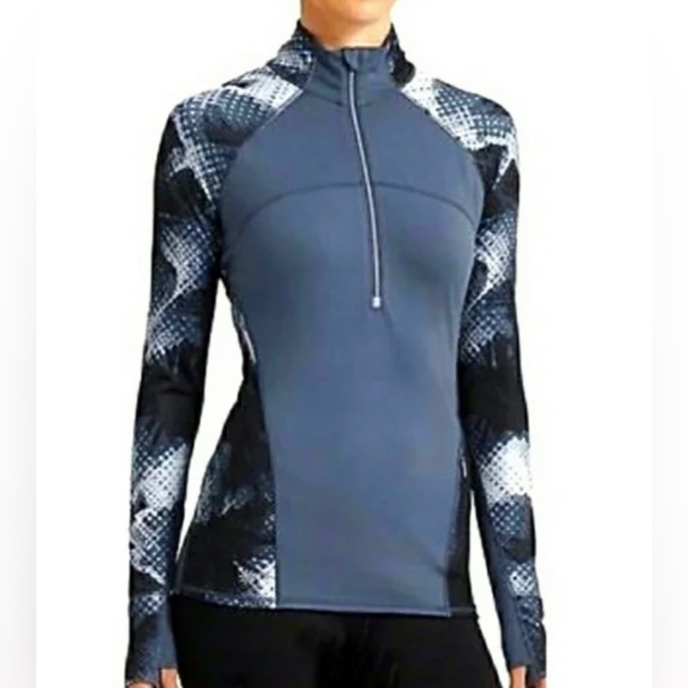 Athleta Running Wild 2.0 quarter Zip Long Sleeve athletic top, M, blue